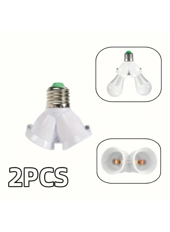 2 Pcs 2 In 1 E27 Socket Extender And Splitter White With Green Cap - Image 2
