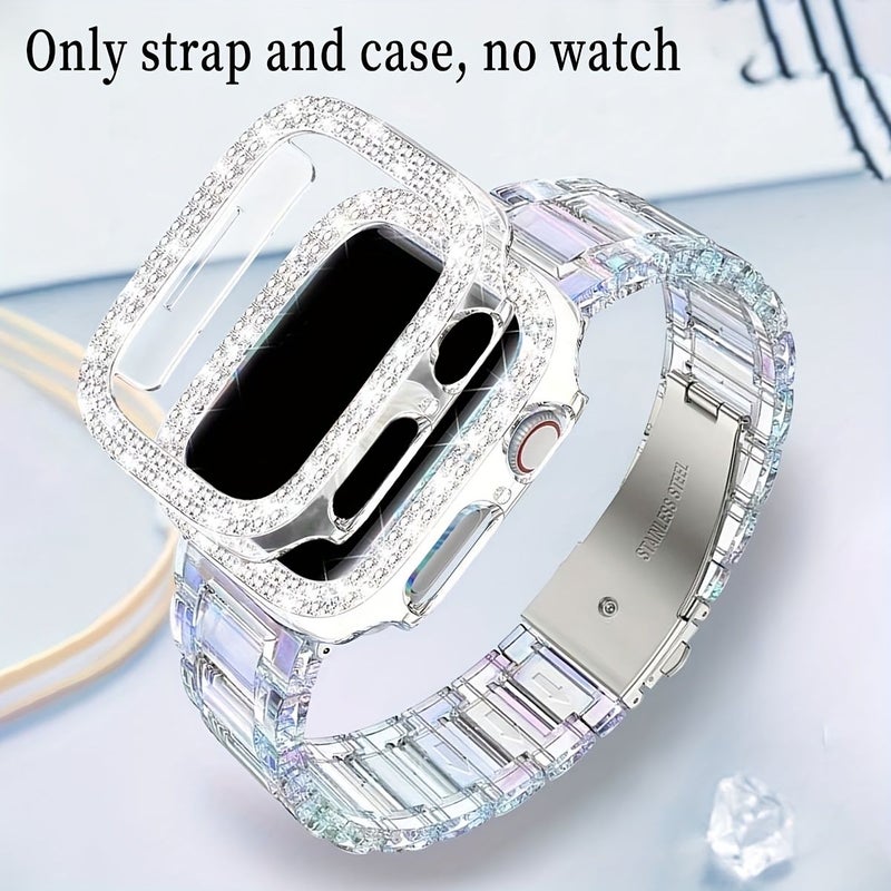 Iridescent Resin Strap And Transparent PC Case 2pcs Set Compatible For Apple Watch Ultra SE Series S10 46mm - Image 1