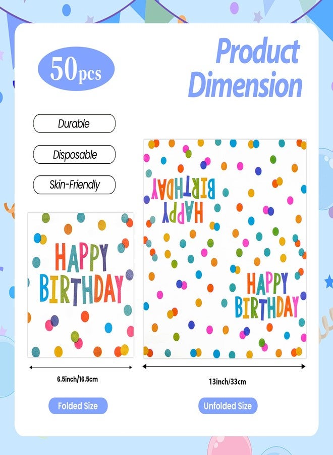 HFBOBP 50PCS Happy Birthday Paper Napkins 13 x 13 Inches Luncheon Napkins Cocktail Napkins Disposable Colourful Dots Theme Decorations Supplies for Kids Birthday, Baby Shower Party - Image 2