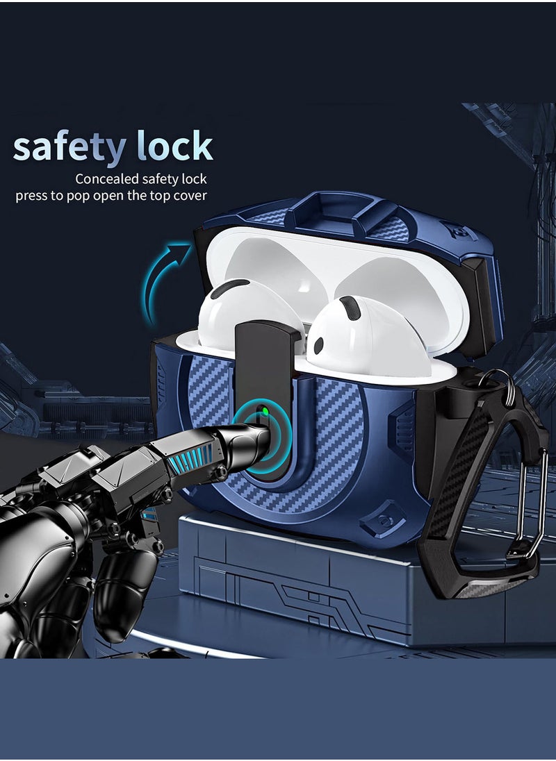 CATANES - Airpods 4 Case Hard Shell Protective Armor LED Visible Wireless Charging Case Cover with Lock - Dark Blue - Image 1