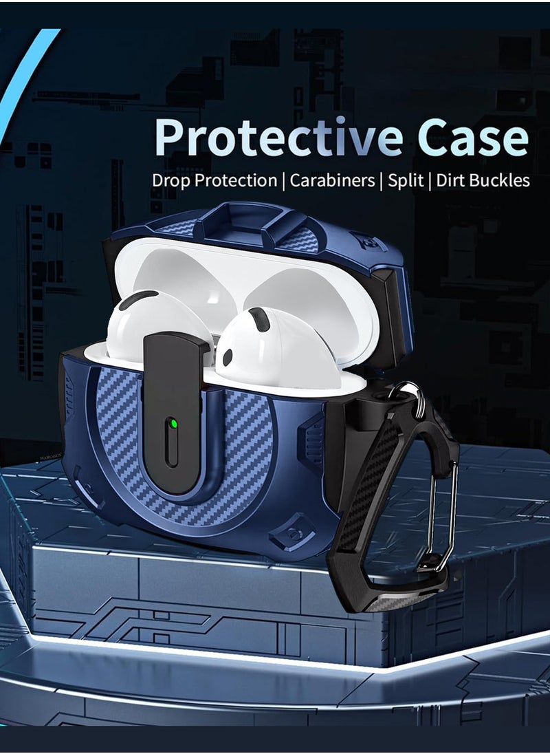CATANES - Airpods 4 Case Hard Shell Protective Armor LED Visible Wireless Charging Case Cover with Lock - Dark Blue - Image 1