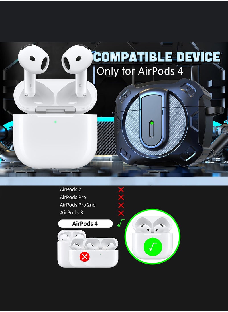 CATANES - Airpods 4 Case Hard Shell Protective Armor LED Visible Wireless Charging Case Cover with Lock - Dark Blue - Image 1