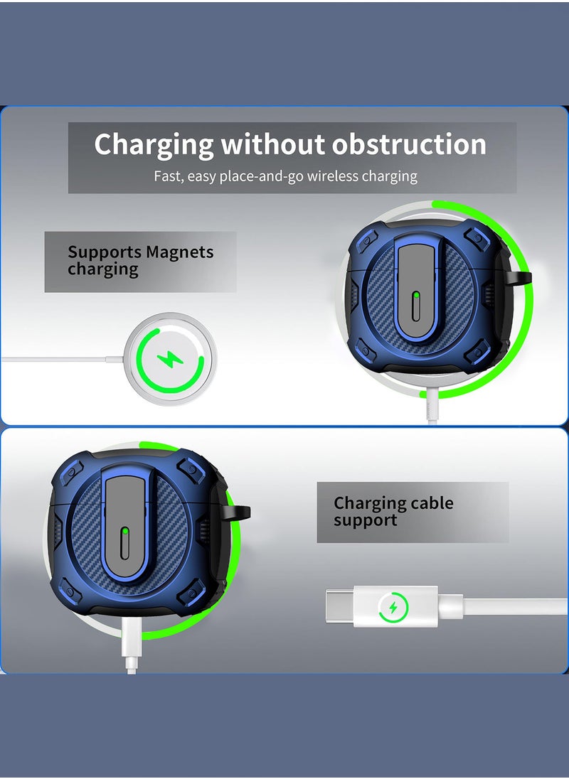 CATANES - Airpods 4 Case Hard Shell Protective Armor LED Visible Wireless Charging Case Cover with Lock - Dark Blue - Image 1