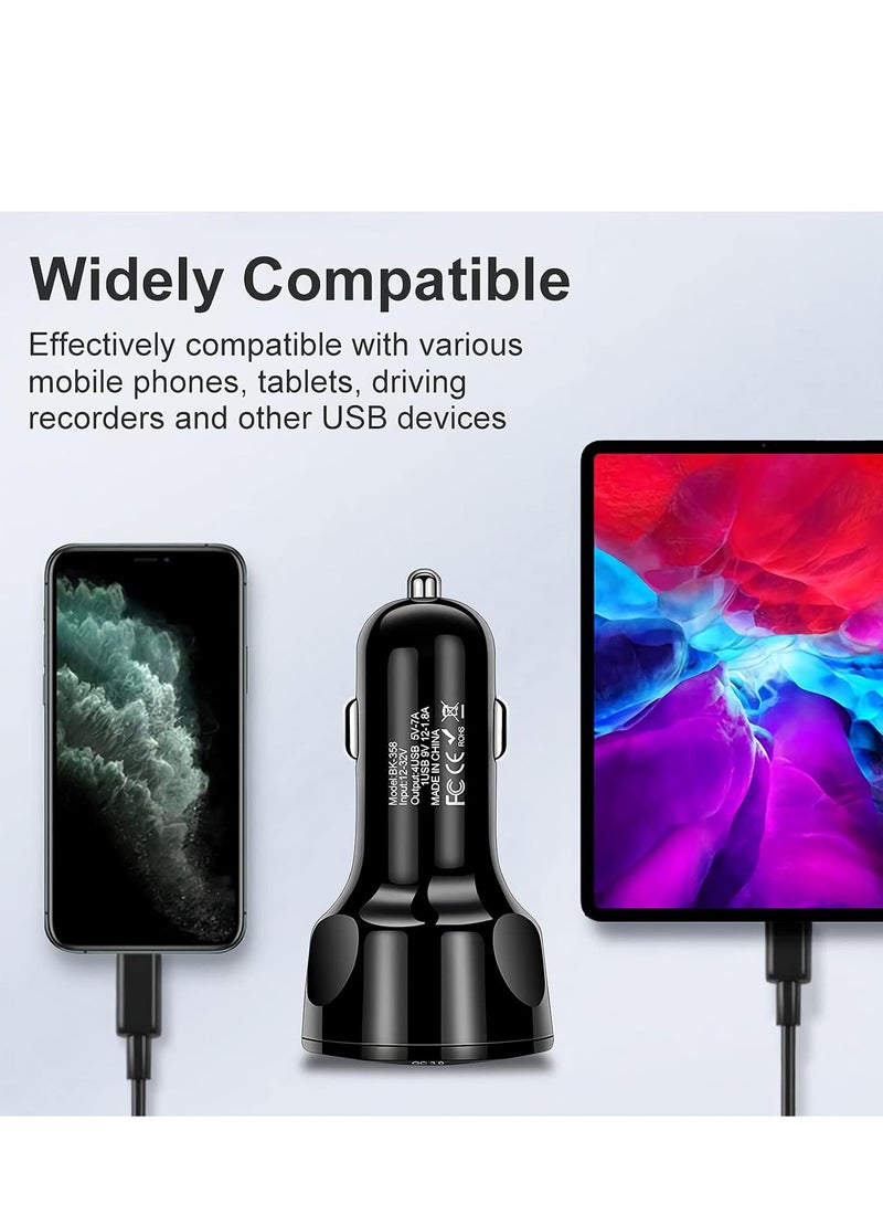 USB Car Charger, 55W/7A, QC3.0 3A – 3 USB Ports, Fast Car Charger Adapter,  Charger for Mobile Phones. Supports Fast Charging and is Compatible with iPhone 12, 13 Pro/Max, 11, X, and more.  - Image 2