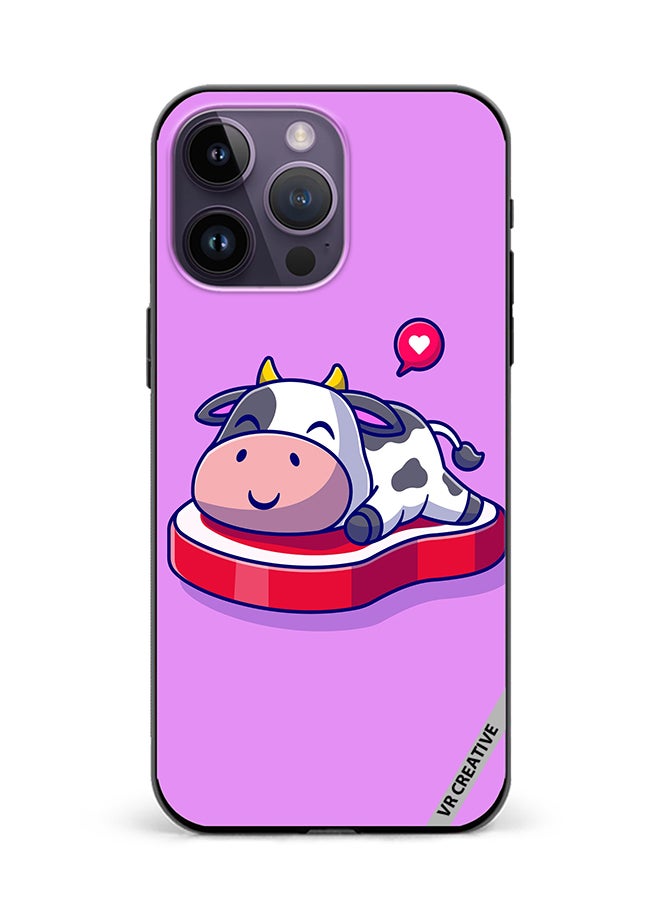VR CREATIVE Protective Case Cover For Apple iPhone 16 Pro Max Cute Cow Sleeping On Beef Steak Cartoon Design Multicolour