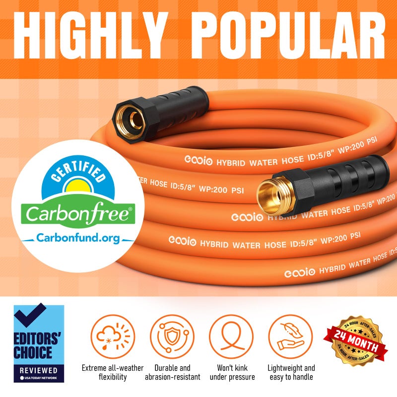 EOOIO Garden Hose 25 ft x 5/8", NON-EXPANDING Flexible Water Hose, Kink Resistant Lightweight Hybrid Hose, Leakproof Yard Hose with Male to Female Fittings - Image 3