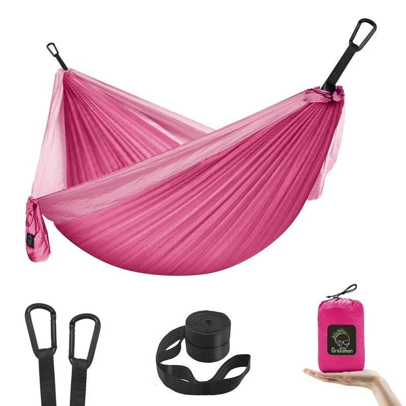 GRASSMAN Kids HammockSmall Camping hammocks Portable Camping Gear for Child IndoorOutdoor use with Tree Straps Carabiners Pink