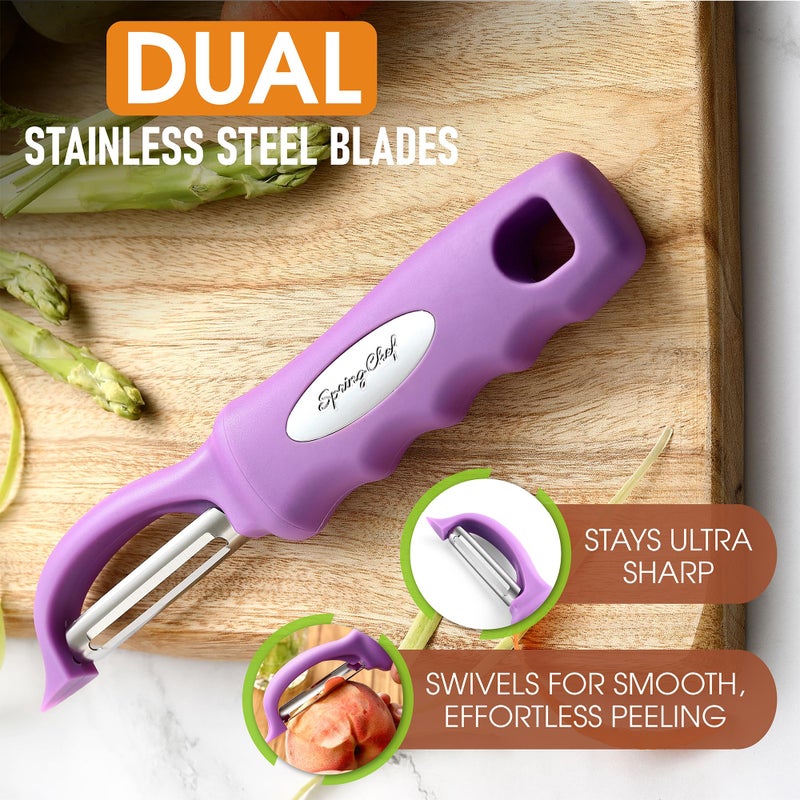 Spring Chef Premium Swivel Vegetable Peeler, Comfortable Handle and Ultra Sharp Stainless Steel Blades - Perfect Kitchen Peeler For Veggie, Fruit, Potato, Carrot, Apple - Orchid - Image 2