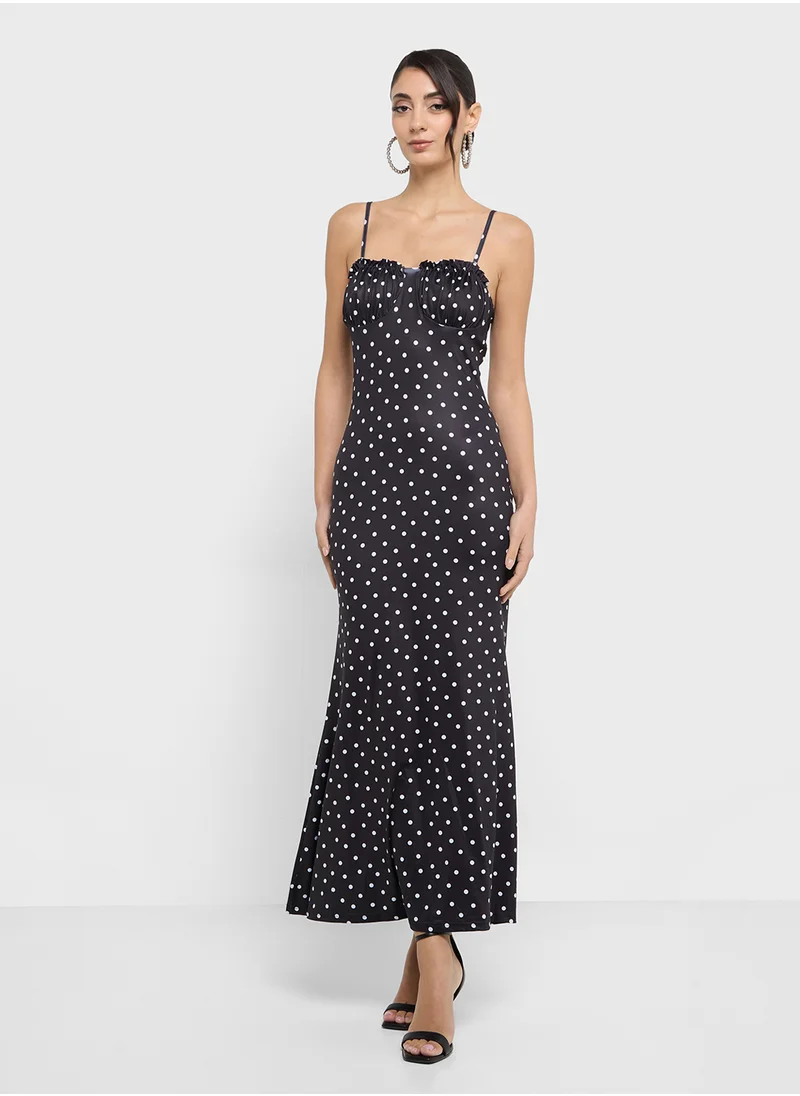 Ginger Polka Dot Slip Dress With Lace Trm