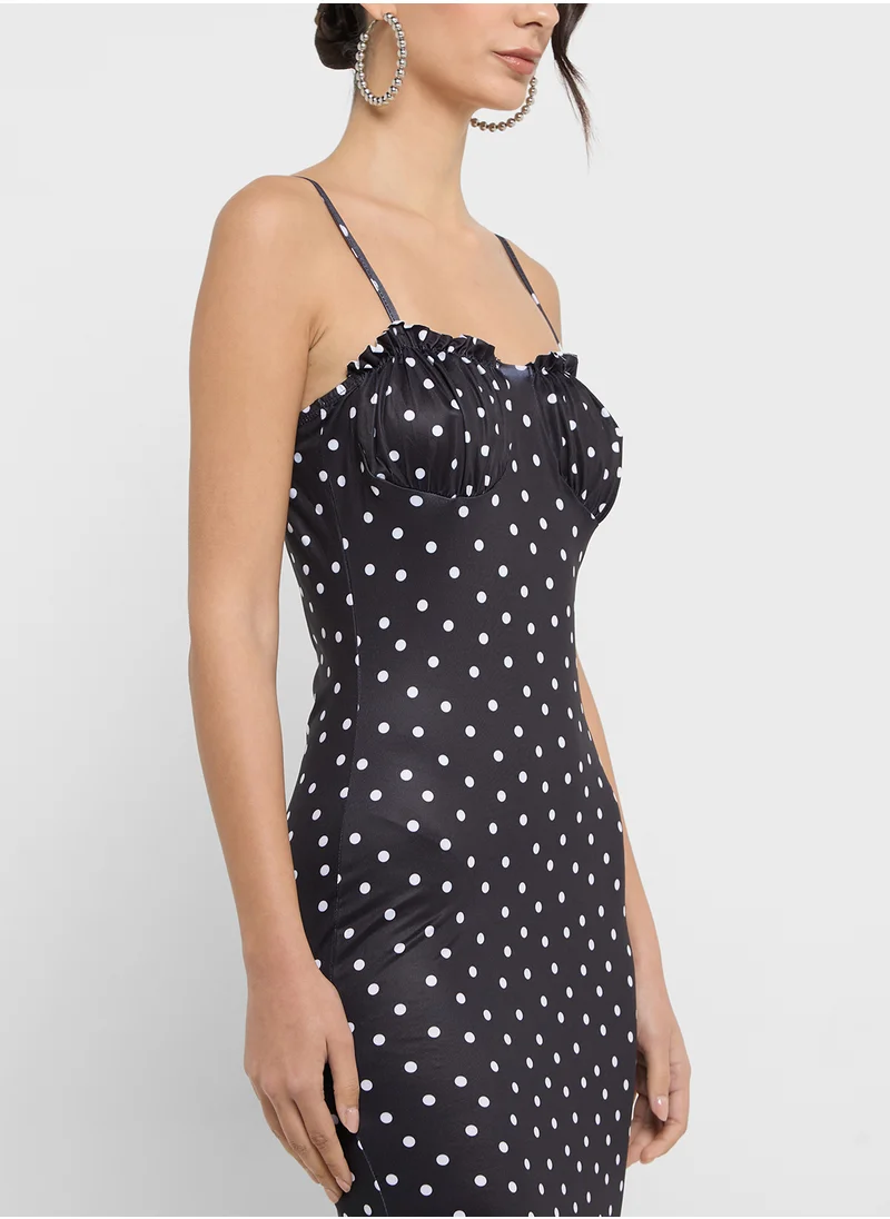 Ginger Polka Dot Slip Dress With Lace Trm
