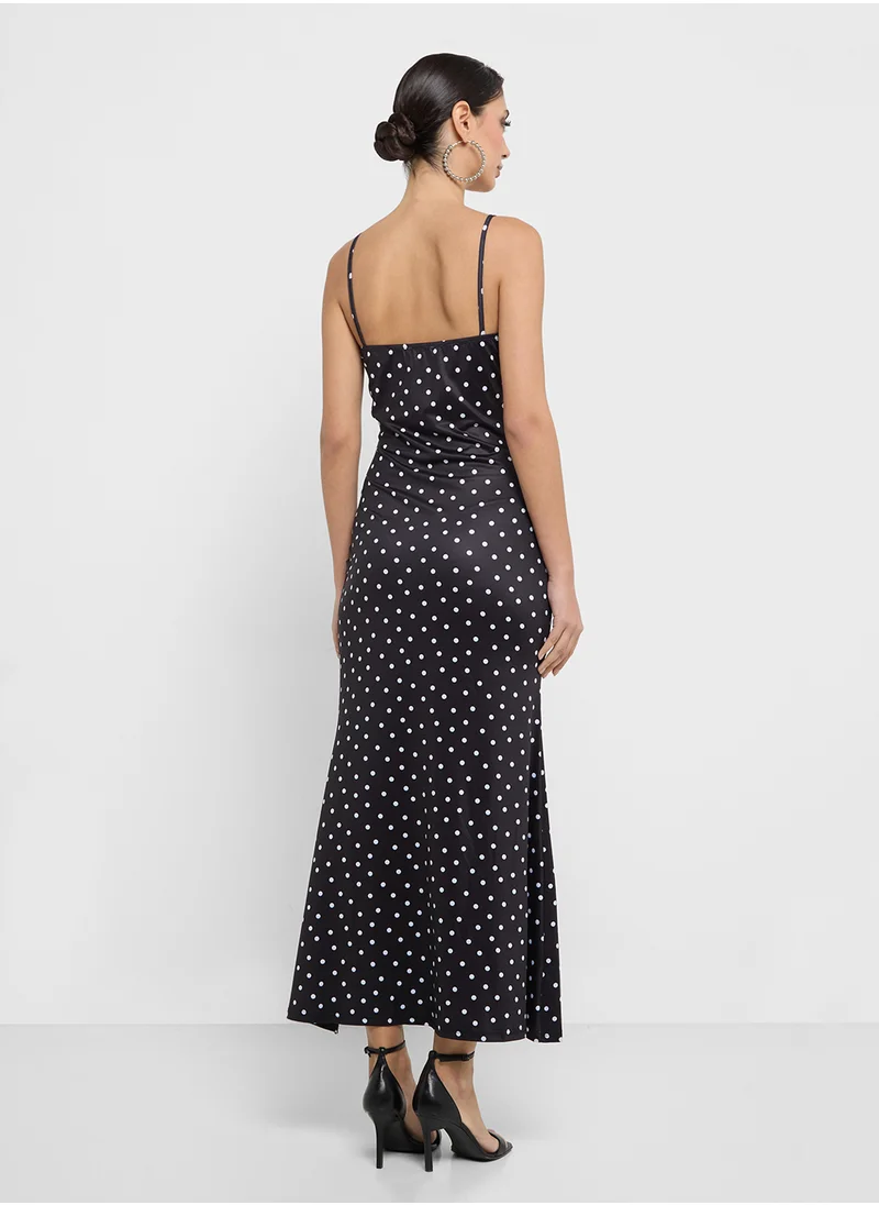 جينجر Polka Dot Slip Dress With Lace Trm