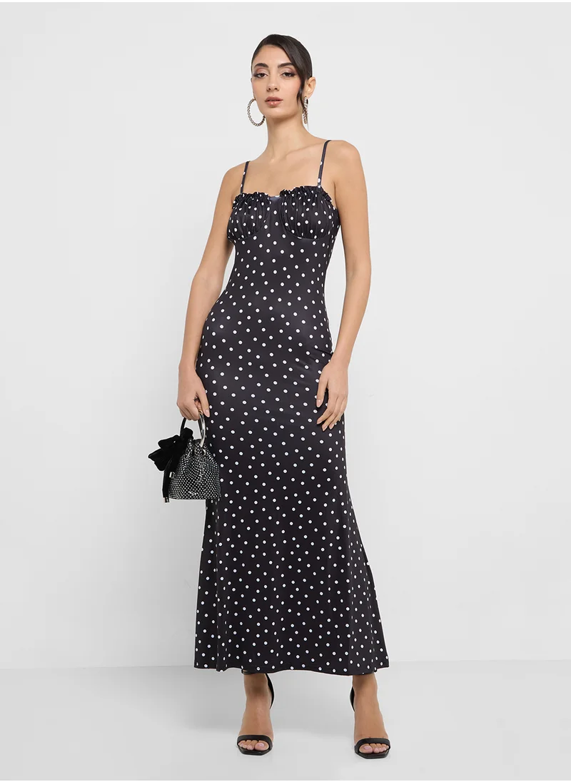 Ginger Polka Dot Slip Dress With Lace Trm