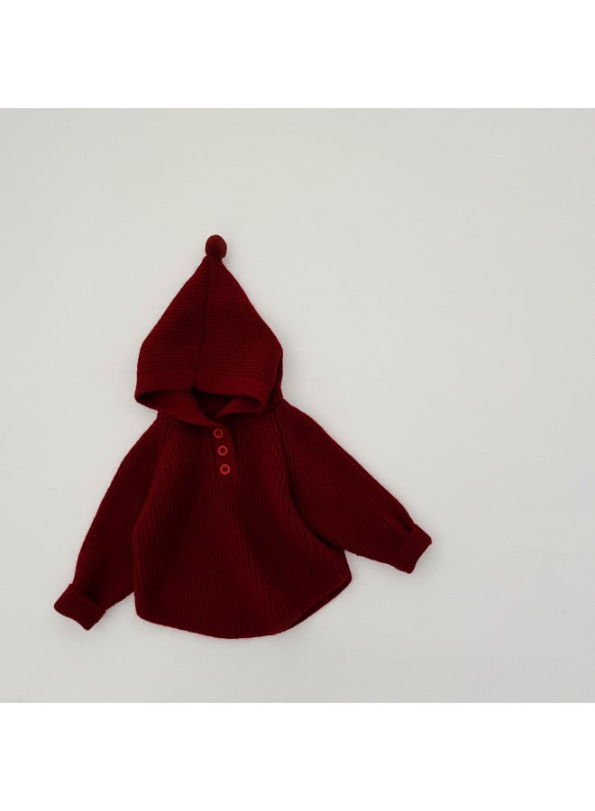 Baby Clothes Red Knitwear Suit Autumn And Winter Fashionable Hooded Thickeneded Knitwear For Male And Female Babies To Celebrate The New Year