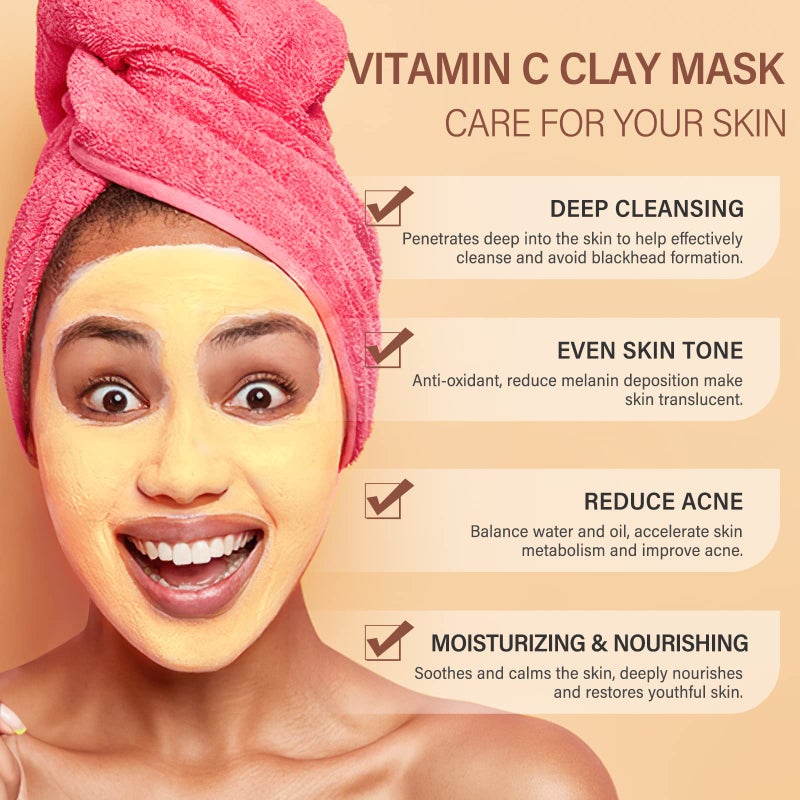 POP MODERN.C Turmeric Vitamin C Clay Mask Deep Cleansing Face Mask Skin Care Improve Blackheads Acne Dark Spots and Even out skin tone Facial Mask Control Oil and Refining Pores - Image 2