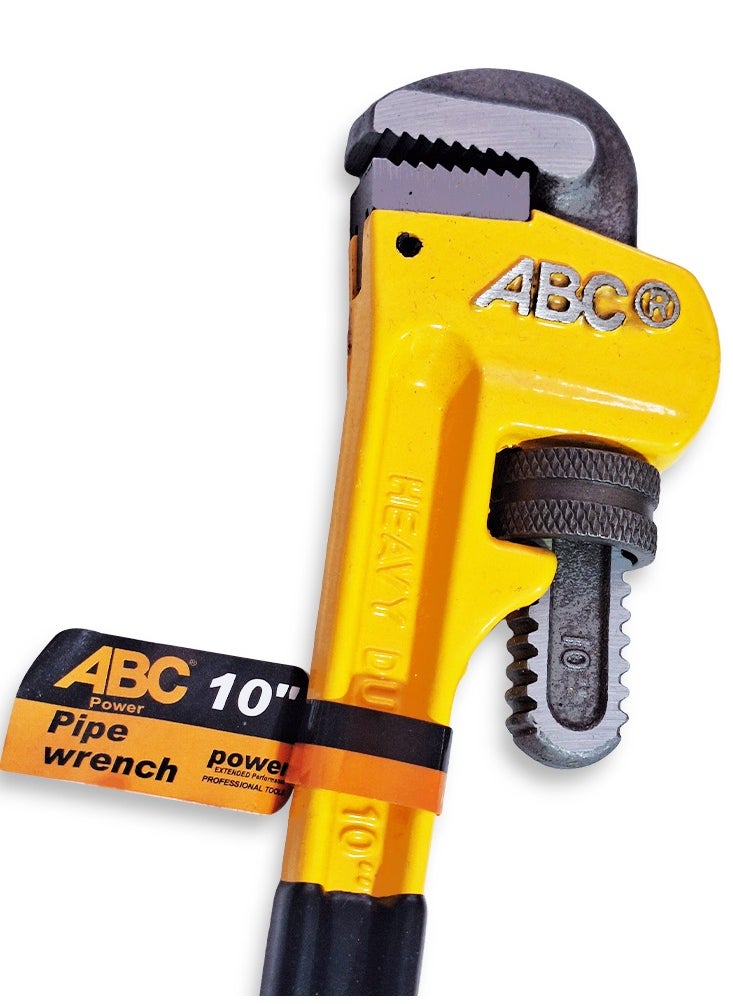 ABC Pipe wrench 10 inch , heavy duty metal body, adjustable jaw with strong teeth, comfortable non-slip handle, suitable for loosening and tightening pipes, valves, metal parts, etc., used in workshops, plumbing stores, and inside technician's kit.  - Image 3