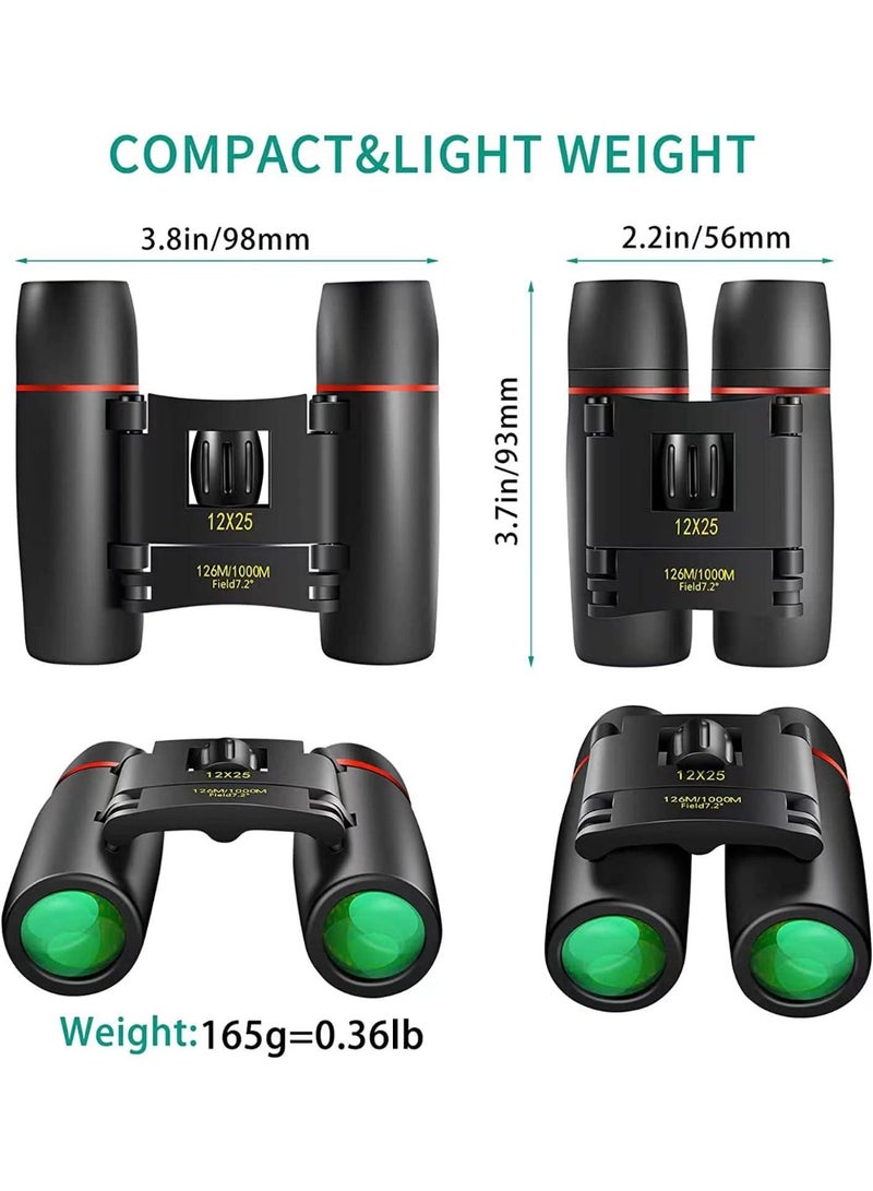 12X25 Small Pocket Binoculars Compact Adults,Mini Kids Binoculars Boys for Bird Watching,Concert Theater Opera - Image 3