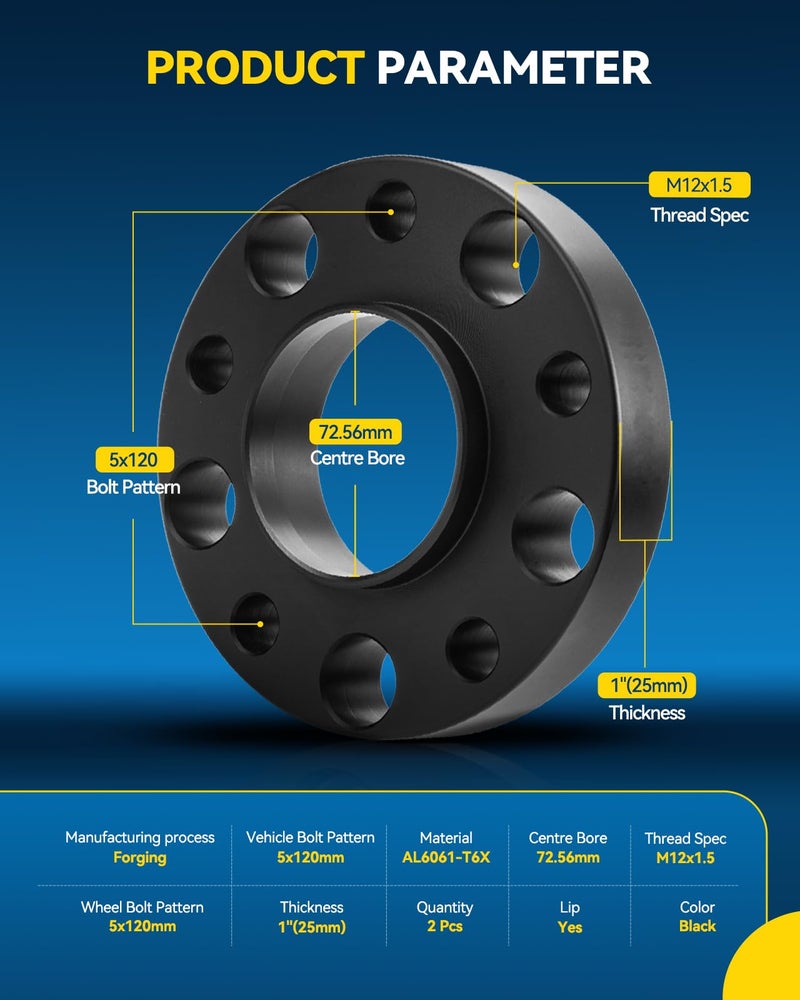PHILTOP فاصل عجلات PHILTOP 5x120، 1" مناسب لمركز العجلات يتناسب مع 328i، 325i، 335i، 330i، 528i، X1، 325Ci، 323i، 330Ci، خيط M12x1.5، فتحة مركزية 72.56mm - 2 قطعة - Image 2