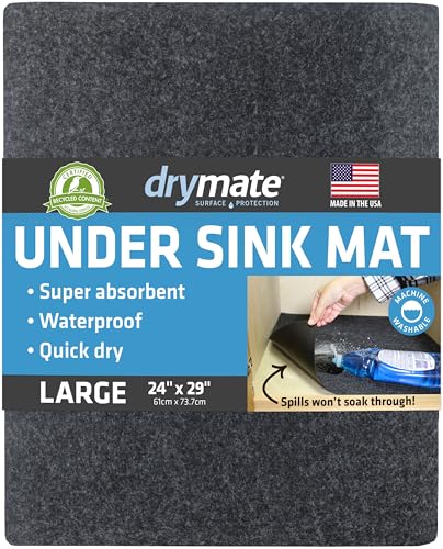 Drymate Premium Under Sink Mat, Waterproof Cabinet Protection Mats for Kitchen & Bathroom, Absorbent Shelf Liners, Slip-Resistant, Non-Adhesive, Machine Washable (USA Made)(24”x29”)(Charcoal) - Image 1