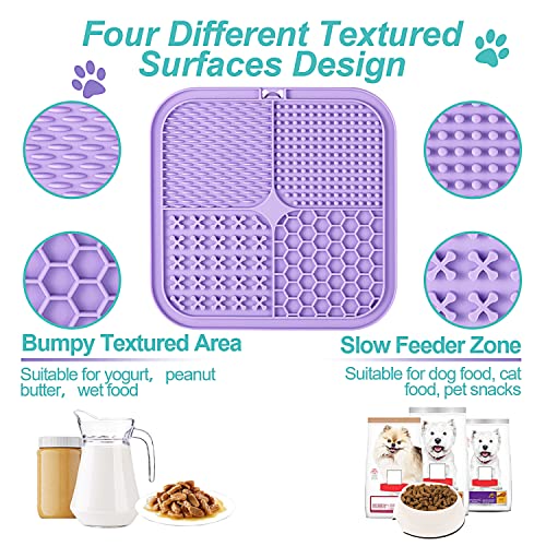 LUKITO Licking Mat for Dogs & Cats 2 Pack with Suction Cups, Dog Peanut Butter Lick Pads for Boredom Reducer, Perfect for Bathing Grooming (Blue&Purple+1 Spatula) - Image 4