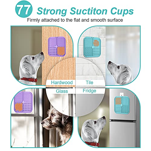 LUKITO Licking Mat for Dogs & Cats 2 Pack with Suction Cups, Dog Peanut Butter Lick Pads for Boredom Reducer, Perfect for Bathing Grooming (Blue&Purple+1 Spatula) - Image 2