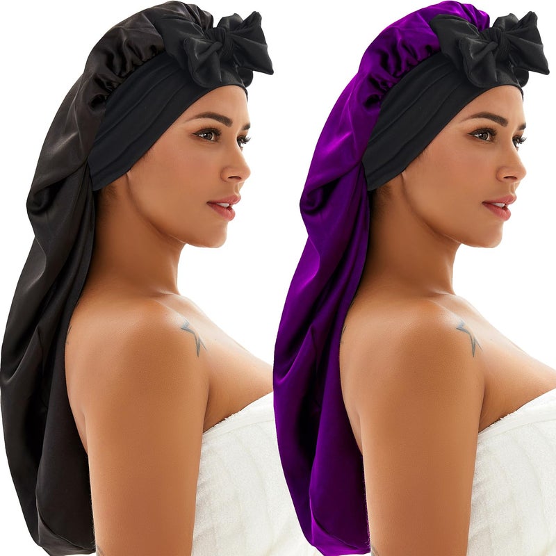 Wzl Wlg 2 Pcs Satin Bonnet 2 PcsBlack Purple