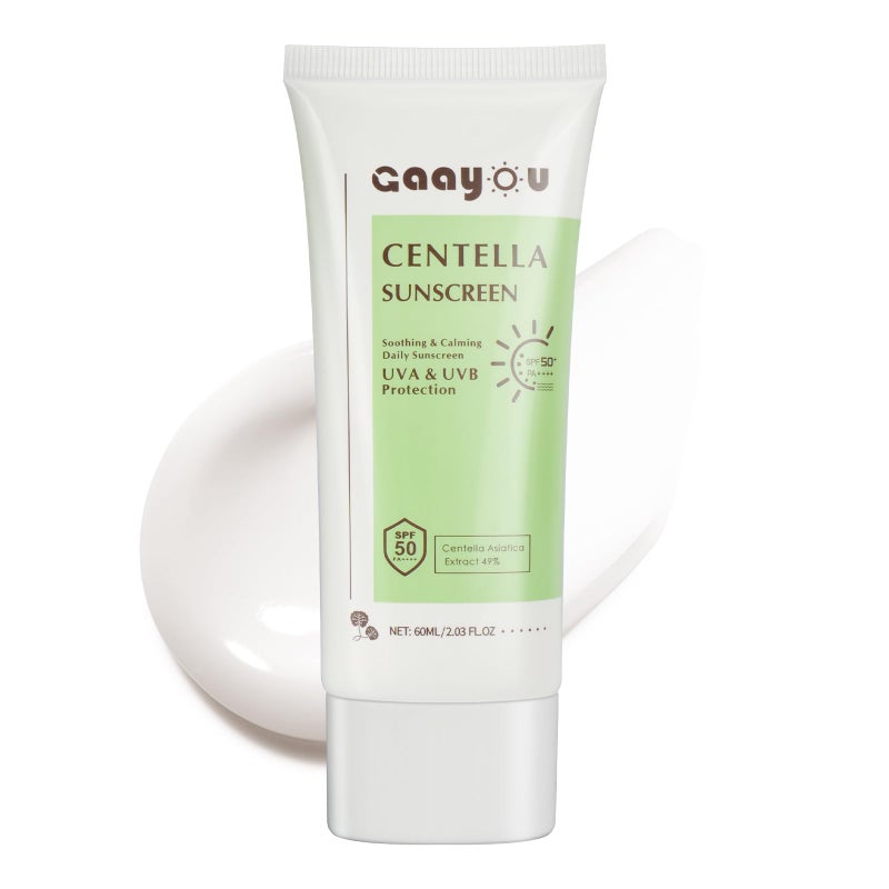 Gaayou Centella Sunscreen SPF50 PA++++ Calming Moisture Facial Sunscreen Centella Asiatica Korean Sunscreen Matte No White Cast Face Sun Screen for Oily Sensitive Skin - Image 1