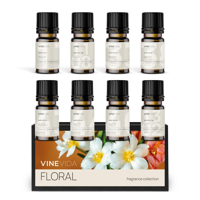 VINEVIDA [Set of 8] Floral Scents for Candle Making, Made in USA Candle Fragrance Oil, Soap Making Essential Oils, Diffuser Oil Scents - Image 1
