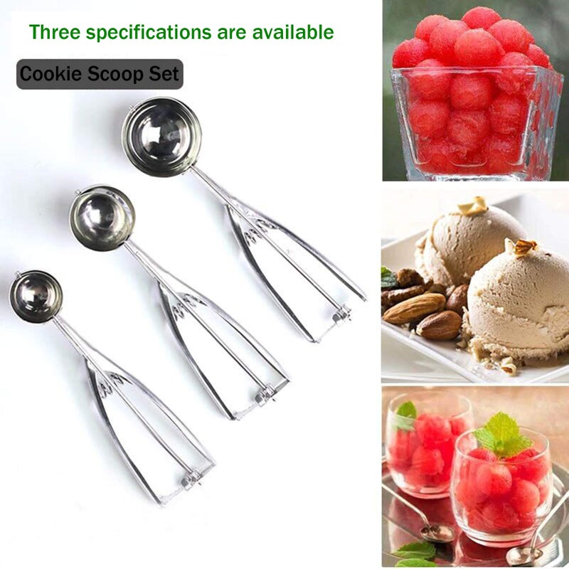 SSydl Cookie Scoop Set 3 PCS, with Trigger Large-Medium-Small Size for Kitchen Family Ice Cream Cookie Cupcake Muffin Meatbal multipurpose tainless Steel Ice Cream Scooper - Image 5