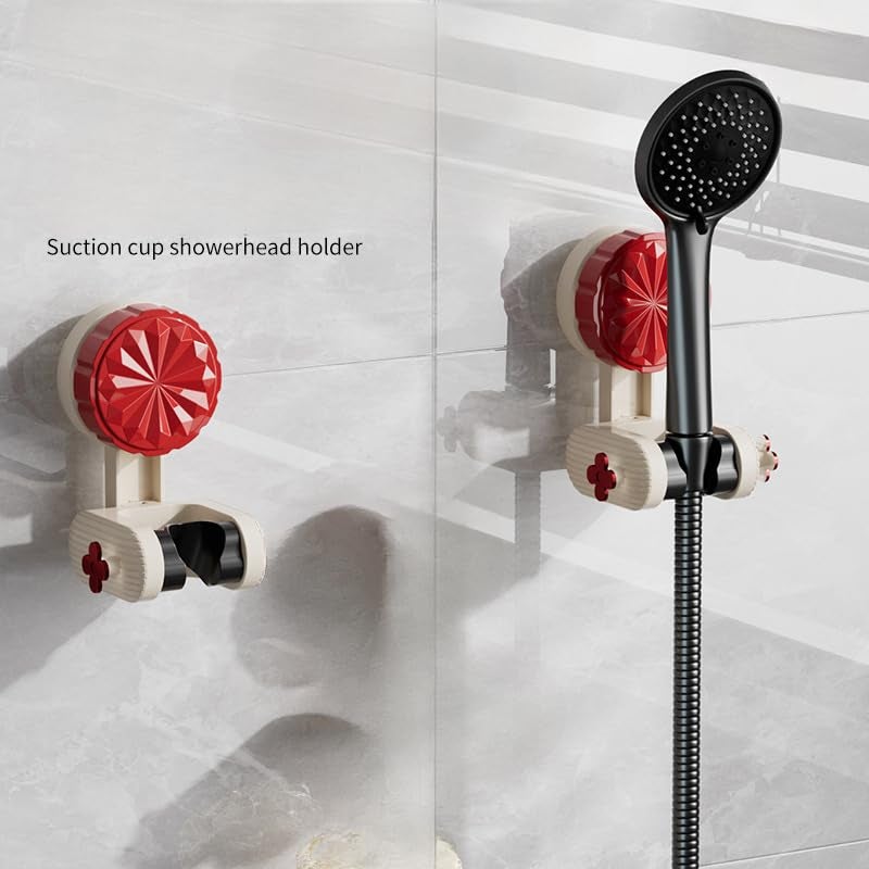 Cisily Cisily Adjustable Shower Head Holder, Wall-Mounted Vacuum Suction Cup Bracket, 11.2 x 8 x 7.2 cm, White and Red  - Image 2