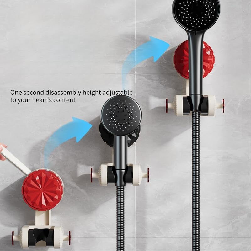 Cisily Cisily Adjustable Shower Head Holder, Wall-Mounted Vacuum Suction Cup Bracket, 11.2 x 8 x 7.2 cm, White and Red  - Image 3