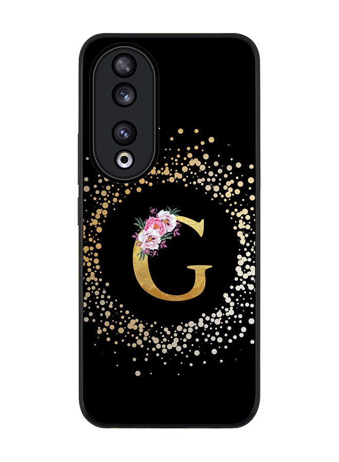 Stylizedd Rugged Black edge case for Honor 90 5G, Slim fit Flexible Anti Drop Thin Cover - Custom Monogram Initial Letter Floral Pattern Alphabet - G ( Black ) - Image 1