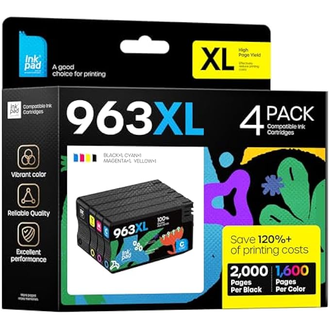 خراطيش متعددة العبوات 963XL لطابعة HP 963 963 XL لطابعة HP OFFICEJET PRO 9010 9012 9013 9014 9015 9016 9018 9019 9020 9022 9023 9025 9026 9026 900 28 (أسود/سماوي/قرمزي/أصفر) - Image 1