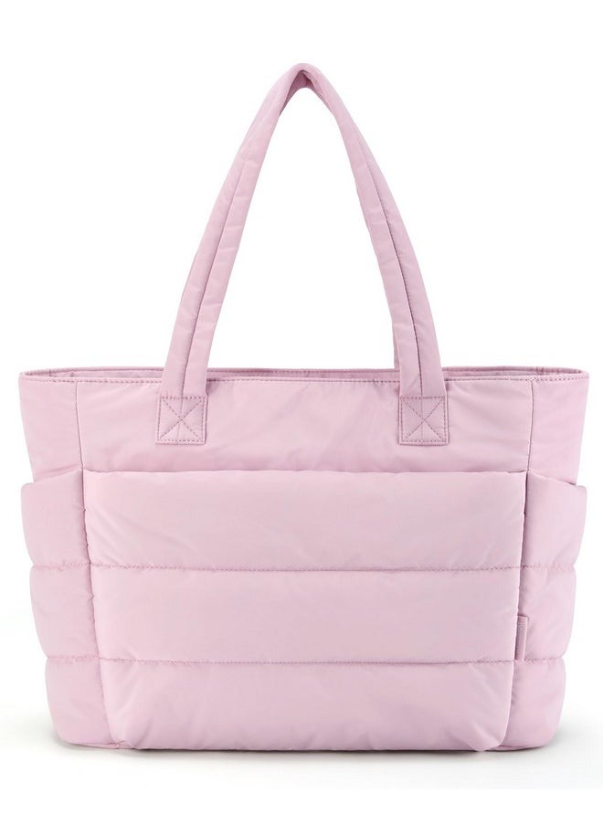 BAGSMART BAGSMART Tote Bag for Women, Lightweight Puffy Tote Bag with Compartments Shoulder Bag Handbag Quilted Shoulder Bag Handbag for Travel, Work, Beach, Gym, Shop (Pink)  - Image 1