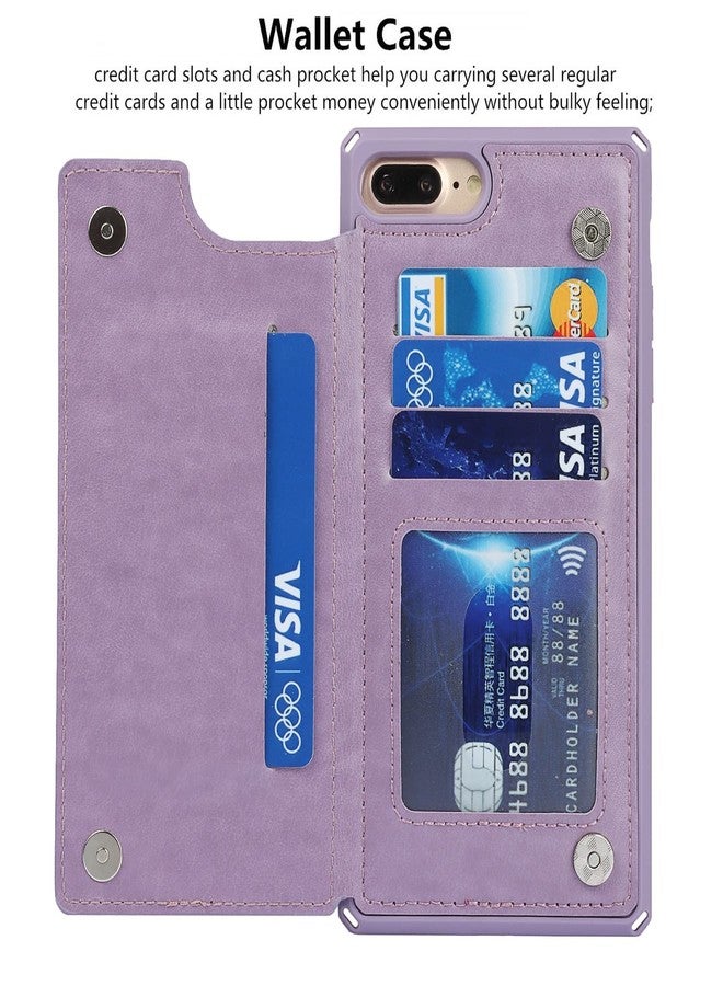 آي كوفر كايس جراب iCoverCase متوافق مع iPhone 8 Plus/7 Plus، جراب محفظة مع حامل بطاقات للنساء، جراب من الجلد الصناعي PU منقوش مانع لتقنية RFID مع حزام معصم (لون بنفسجي على شكل قلب) - Image 5