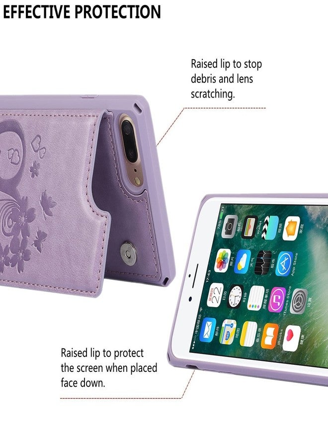 آي كوفر كايس جراب iCoverCase متوافق مع iPhone 8 Plus/7 Plus، جراب محفظة مع حامل بطاقات للنساء، جراب من الجلد الصناعي PU منقوش مانع لتقنية RFID مع حزام معصم (لون بنفسجي على شكل قلب) - Image 4