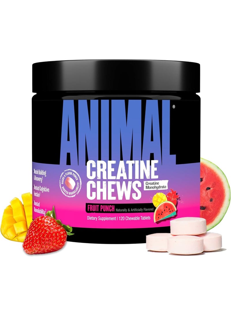 ANIMAL Creatine Chews Tablets - Enhanced Creatine Monohydrate with AstraGin to Improve Absorption, Sea Salt for Added Pumps, Delicious and Convenient Chewable Tablets - Fruit Punch - Image 1