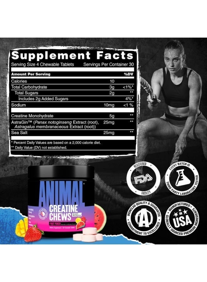 ANIMAL Creatine Chews Tablets - Enhanced Creatine Monohydrate with AstraGin to Improve Absorption, Sea Salt for Added Pumps, Delicious and Convenient Chewable Tablets - Fruit Punch - Image 2