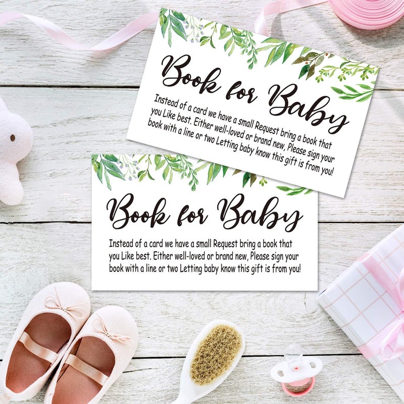 Giftideaworkshop Books for Baby Shower Request Cards50 Greenery Invitation Inserts Book Request Cards Games Baby Party Supplies - Image 2