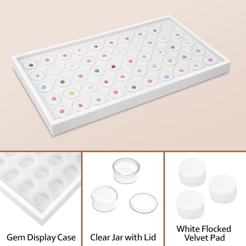 Ikee Design 50 White Foam Gem and Bead Storage Jars Showcase Stackable Display Tray Storage Box for Collectibles, Home Organization, 14.75 W x 8.25 D x 1 H in - Image 4