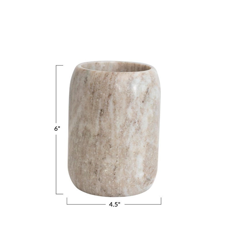 Creative Co-Op Modern Marble Bottle Holder, White Crock, Natural - Image 2