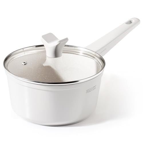 THE ROCK SOHO Ceramic Nonstick Saucepan with Lid, 1.9 Quart Non Toxic Small Pot with PPG Fusion Pro Coating–Nothing Sticks, Never Warps, Lasts Longer, Induction Compatible, PTFE, PFOA&PFAS Free, Cream - Image 1
