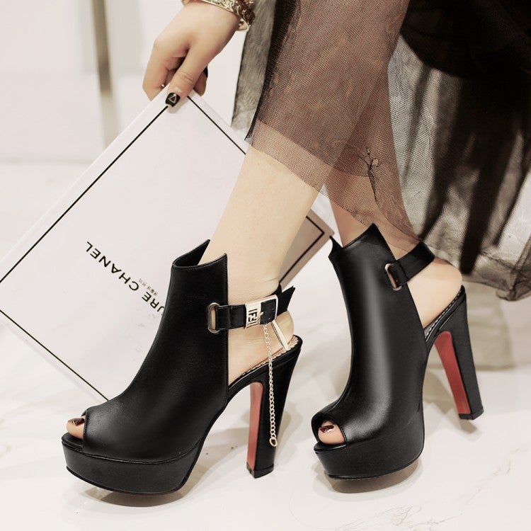 Factory 2017 New High Heel Block Heel Fashion Women'S Shoes Sandals Back Empty Chain Buckle Women'S Shoes - Image 4