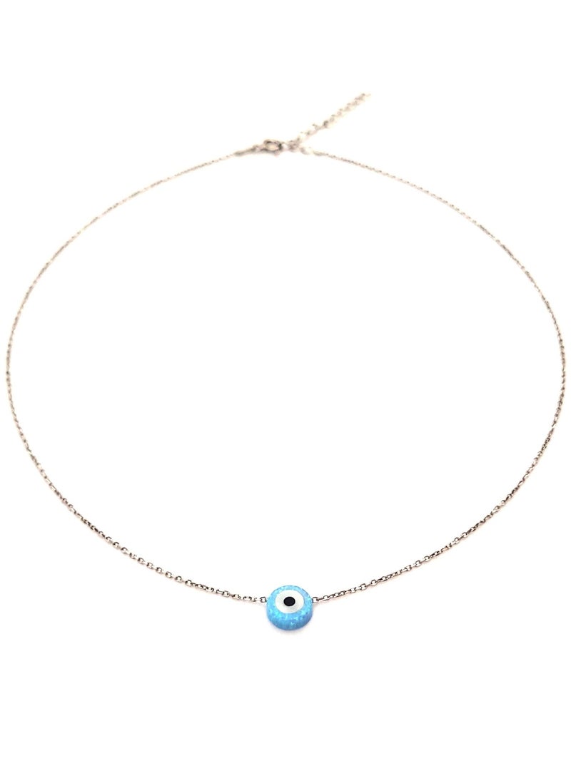 Alwan Silver Necklace with a Blue Opal Evil Eye - Image 1