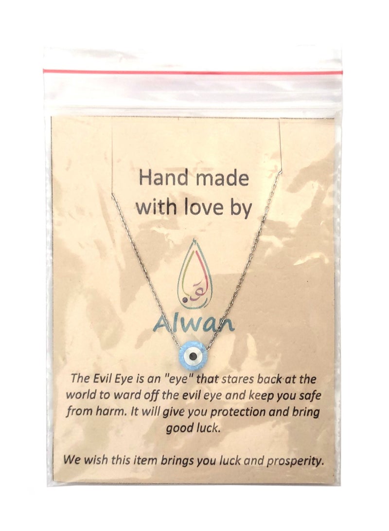 Alwan Silver Necklace with a Blue Opal Evil Eye - Image 4