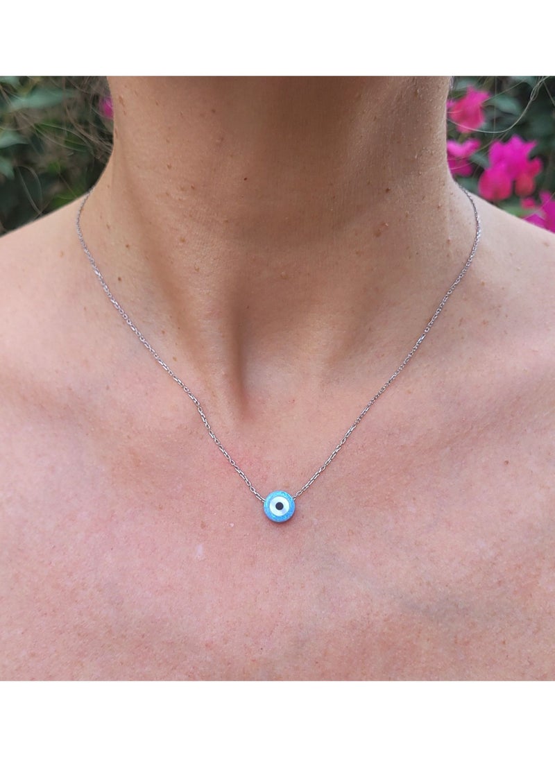 Alwan Silver Necklace with a Blue Opal Evil Eye - Image 3