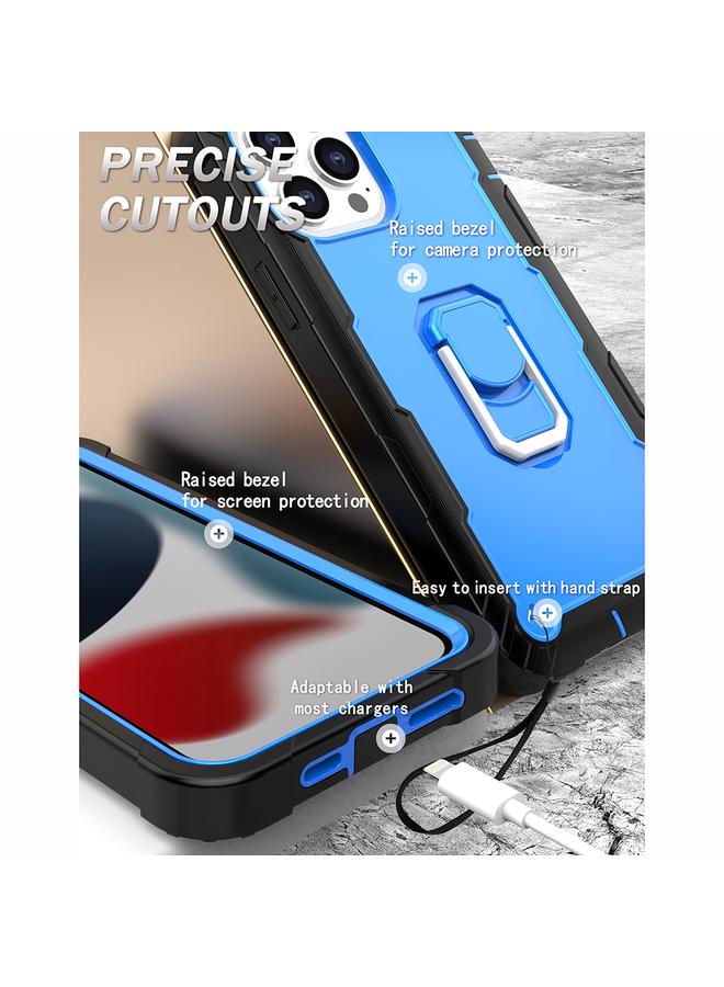 زبون جراب لهاتف iPhone 13 Pro Max مصنوع من مادة PC + جراب مطاطي مقاوم للصدمات بثلاث طبقات مع حامل دوار - Image 4