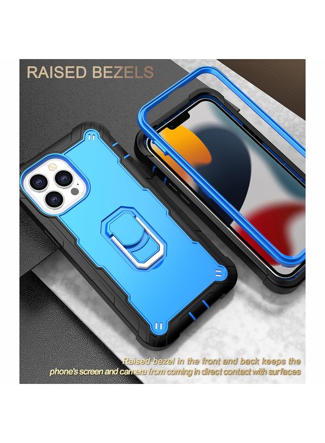 زبون جراب لهاتف iPhone 13 Pro Max مصنوع من مادة PC + جراب مطاطي مقاوم للصدمات بثلاث طبقات مع حامل دوار - Image 2