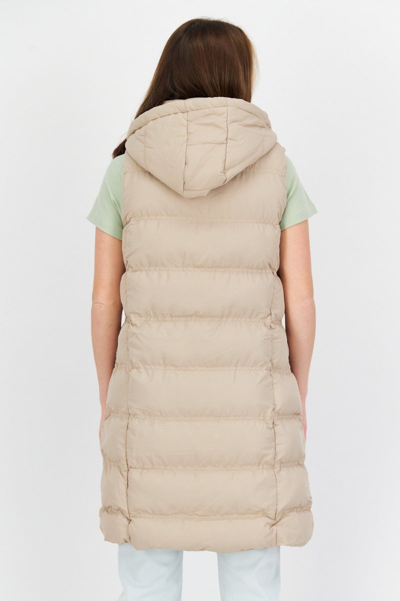 French Connection Women Plain Hooded Vest Jacket, Beige  - Image 2