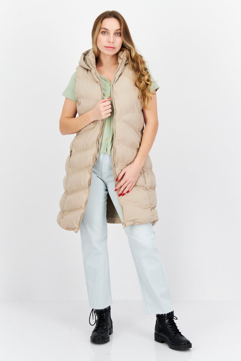 French Connection Women Plain Hooded Vest Jacket, Beige  - Image 4