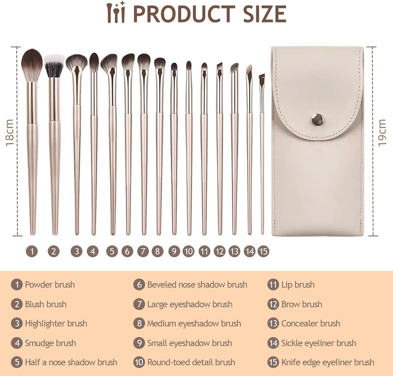 Aputue Makeup Brush, 15Pcs Professional Brush Set for Foundation, Concealer and Eyebrow, Complete Makeup Kit for Women with Soft Bristles - Image 2